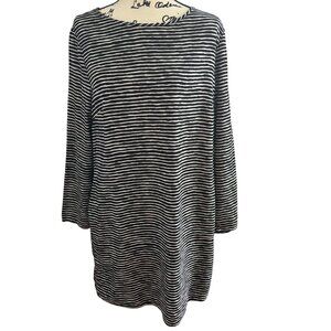 Gap Women's Knee Length Dress Sz Large Black & White Stripes Side Pockets Lined